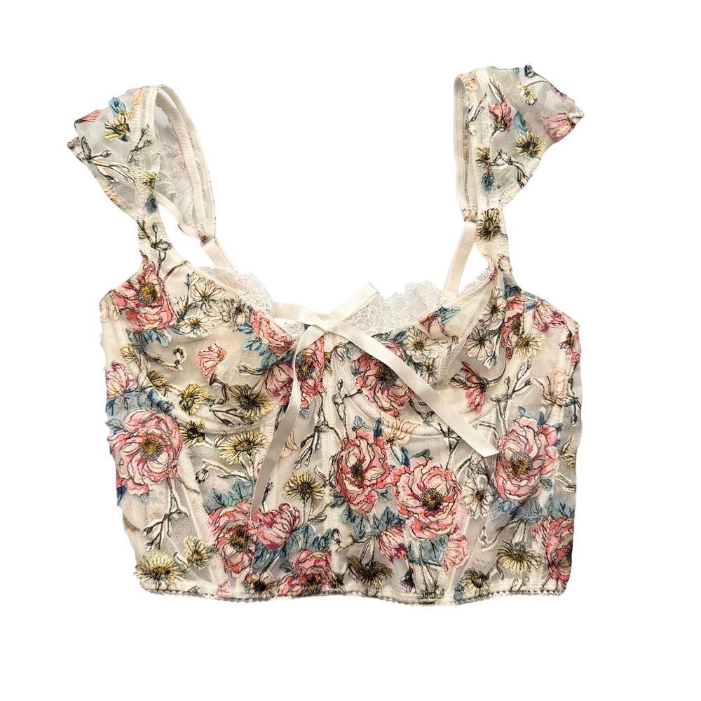 Victoria's Secret Floral Corset Top Bustier Coquette Fairy Romantic Lace Regency